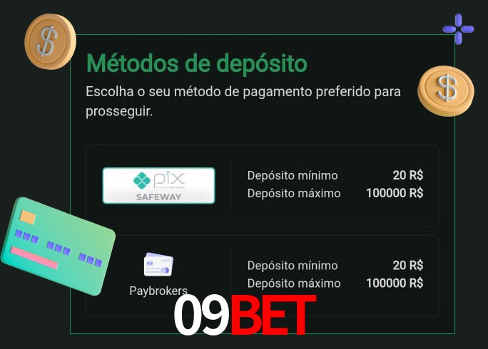 O cassino 09Bet oferece uma grande variedade de métodos de pagamento
